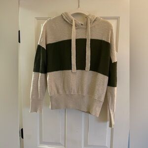 Madewell Cream and green knit sweater with hoodie size small